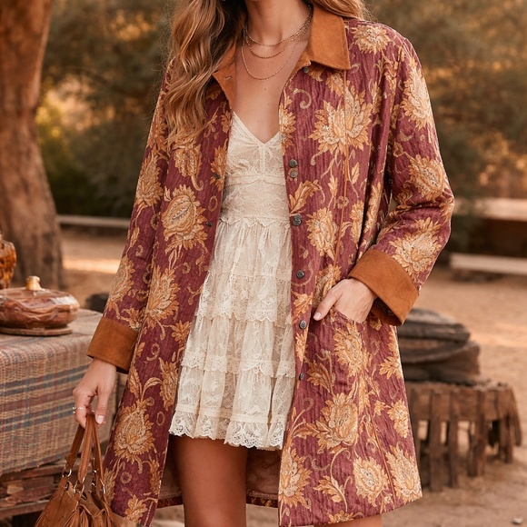 NWT Vintage Panhandle Slim Tan and Red Floral Tapestry Jacket - Picture 15 of 15